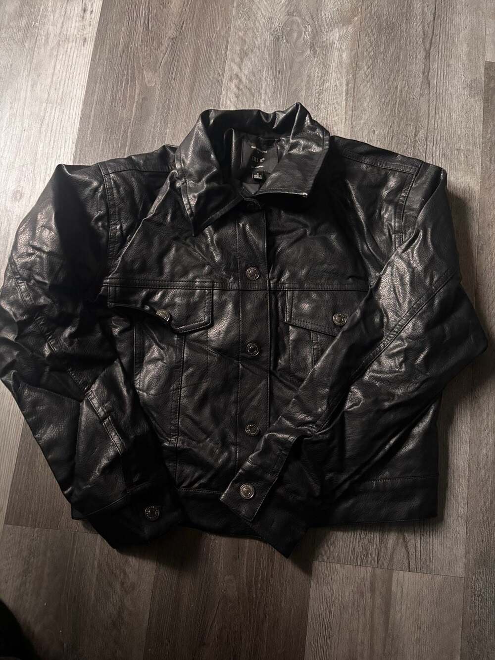 Iris Los Angeles Black Faux Leather Trucker Jacket